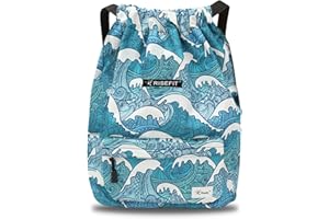 Risefit Waterproof Drawstring Backpack, Nylon Gym Bag with Pockets for Swimming Hiking Travel, Unisex