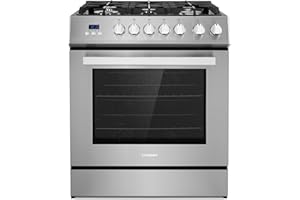 COSMO COS-305AGC 30 in. 5.0 cu. ft. Freestanding Single Oven Gas Range with 5 Burner Cooktop and Heavy Duty Cast Iron Grates in Stainless Steel