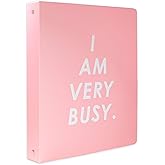 ban.do Hardcover 3 Ring Binder with 1 Inch Rings, School and Office Organizer for Letter Size Paper, I Am Very Busy (Pink)