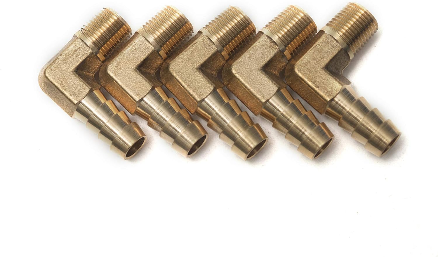 LTWFITTING 1/8-Inch Male BSPT x 8mm ID Hose 90 Deg Elbow Brass Barbed Fitting (Pack of 5), 8mm ID Hose x 1/8" Male BSPT