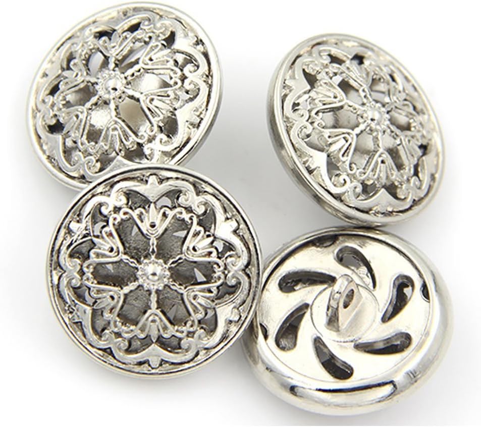 10PCS Clothes Button Fashion Hollow Flower Metal Shank Round Shaped Metal Button