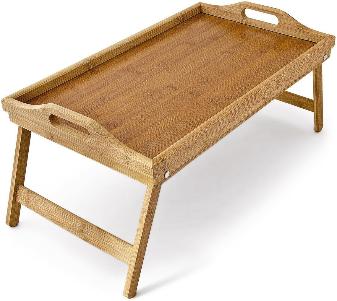 Bamboo Folding Serving Tray Table for Breakfast Tea Snack In Bed TV Lap Tray, with Handles & Foldable Legs
