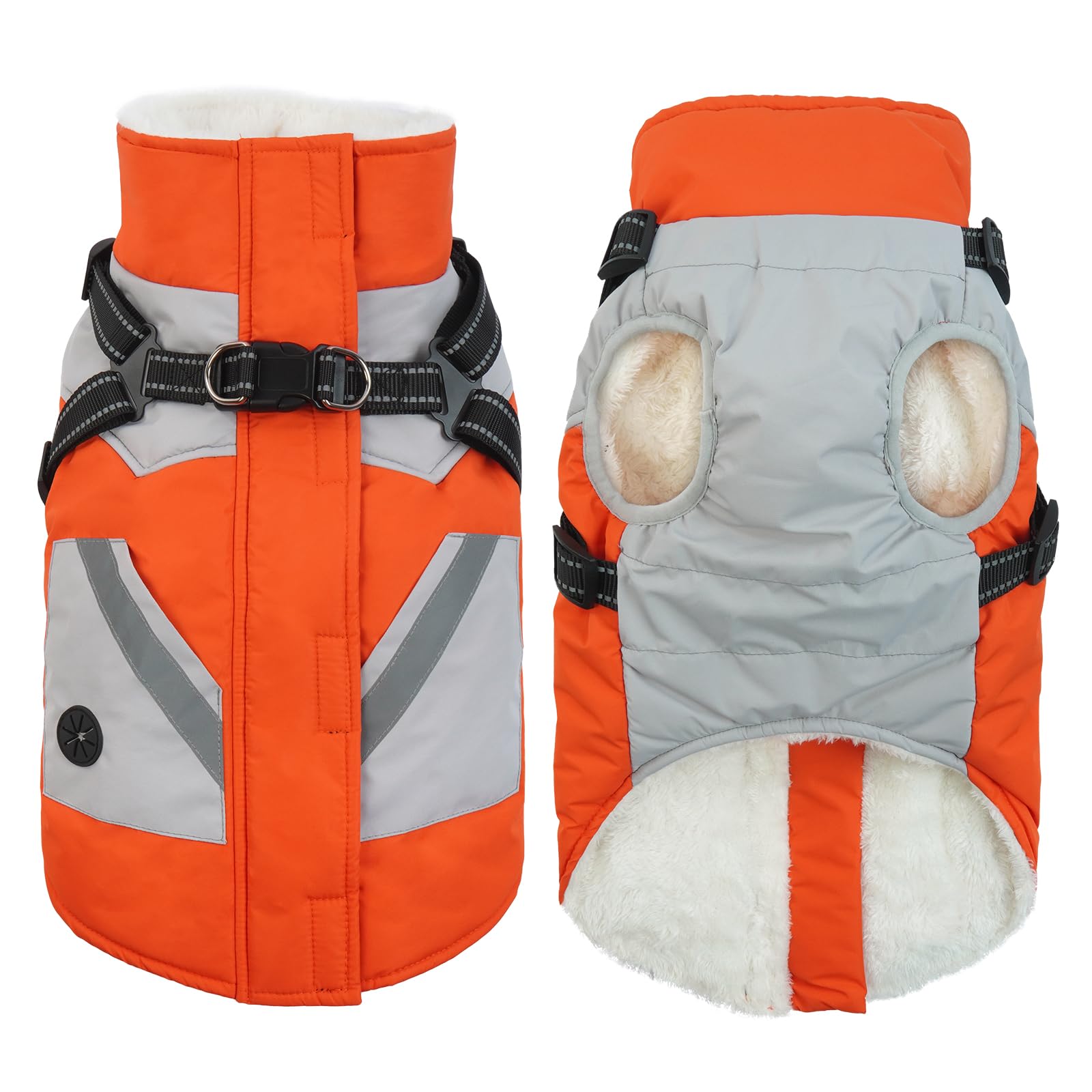 IECOii Thick Fleece Lined Dog Coat with Harness Built in,Zip Up Dog Winter Jacket Dog Snowsuit Waterproof Windproof Warm Dog Harness Coat 2 in 1 Puppy Cold Weather Clothes for Large Medium Small Dogs โ image 1