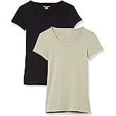 Amazon Essentials Women's Slim-Fit Cap-Sleeve Scoop Neck T-Shirt, Pack of 2