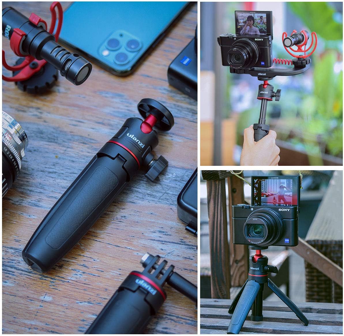 Ulanzi MT-08 Extension Phone Tripod, Mini Selfie Stick Tripod Stand Handle Grip for iPhone 11 Pro Max Samsung OnePlus Google Smartphone Canon G7X Mark III Sony RX100 VII A6400 A6600 Cameras Vlogging: Camera & Photo