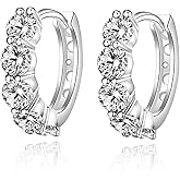 Moissanite Hoop Earring, 925 Sterling Silver 1.4ct D Color Moissanite Earrings, 18K White Gold Plated Huggie Hoop Earrings for Women