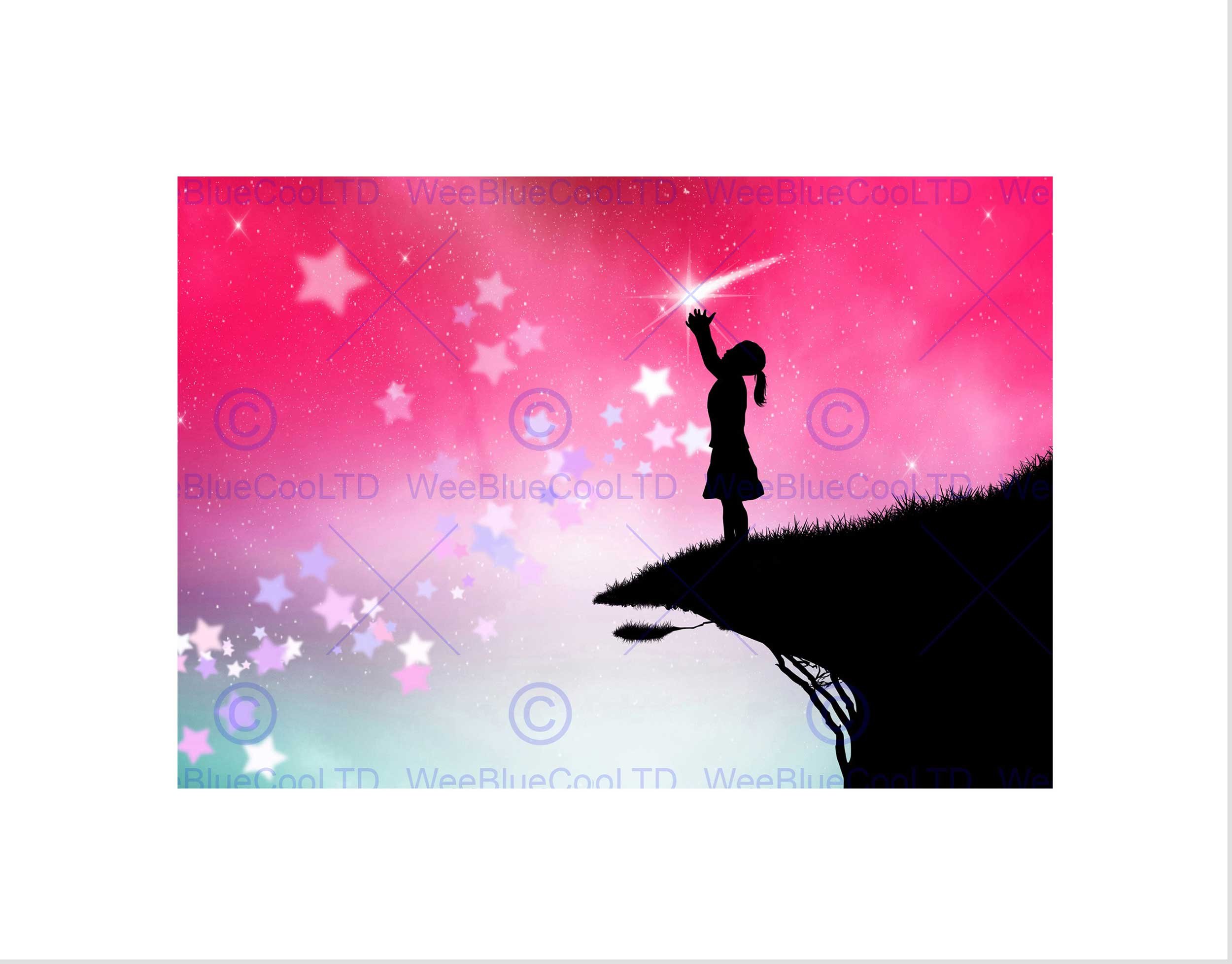 Wee Blue Coo Nursery Silhouette Pink Sky Stars Girl Kids Bedroom Wall Art Print — image 1