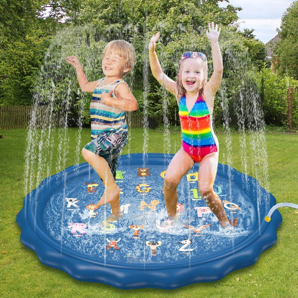 Jasonwell Sprinkler for Kids Toddlers Splash Pad Play Mat 60" Inflatable Baby Wading Pool Fun Summer Outdoor Water Toys for Children Boys Girls Sprinkler Pool for Alphabet Learning Age 2 3 4 5 6 7 8: Toys & Games