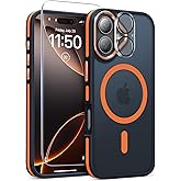 Magnetic 3 in 1 for iPhone 17 Case, [Omni-Directional Protection] with 1x Screen Protector + 1x Camera Cover, [Seamless Work with Magsafe] Translucent Protective Silm Phone Case for iPhone 17 Orange