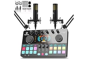 SQUAROCK Podcast Equipment Bundle for 2,Audio Interface with DJ Mixer All-In-One with Dynamic Microphones Fitted Vocal Mic Voice Recording Streaming Singing COMMANDER M100