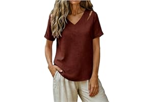 Cotton Linen Tops Plus Size for Women Lightweight Short Sleeve V Neck Dressy Shirts Summer Casual Trendy Workout Tops