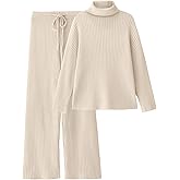 LILLUSORY Women's 2 Piece Outfits Turtleneck Sweaters Lounge Set and Wide Leg Pants Cozy Knit Sweatsuit Sets