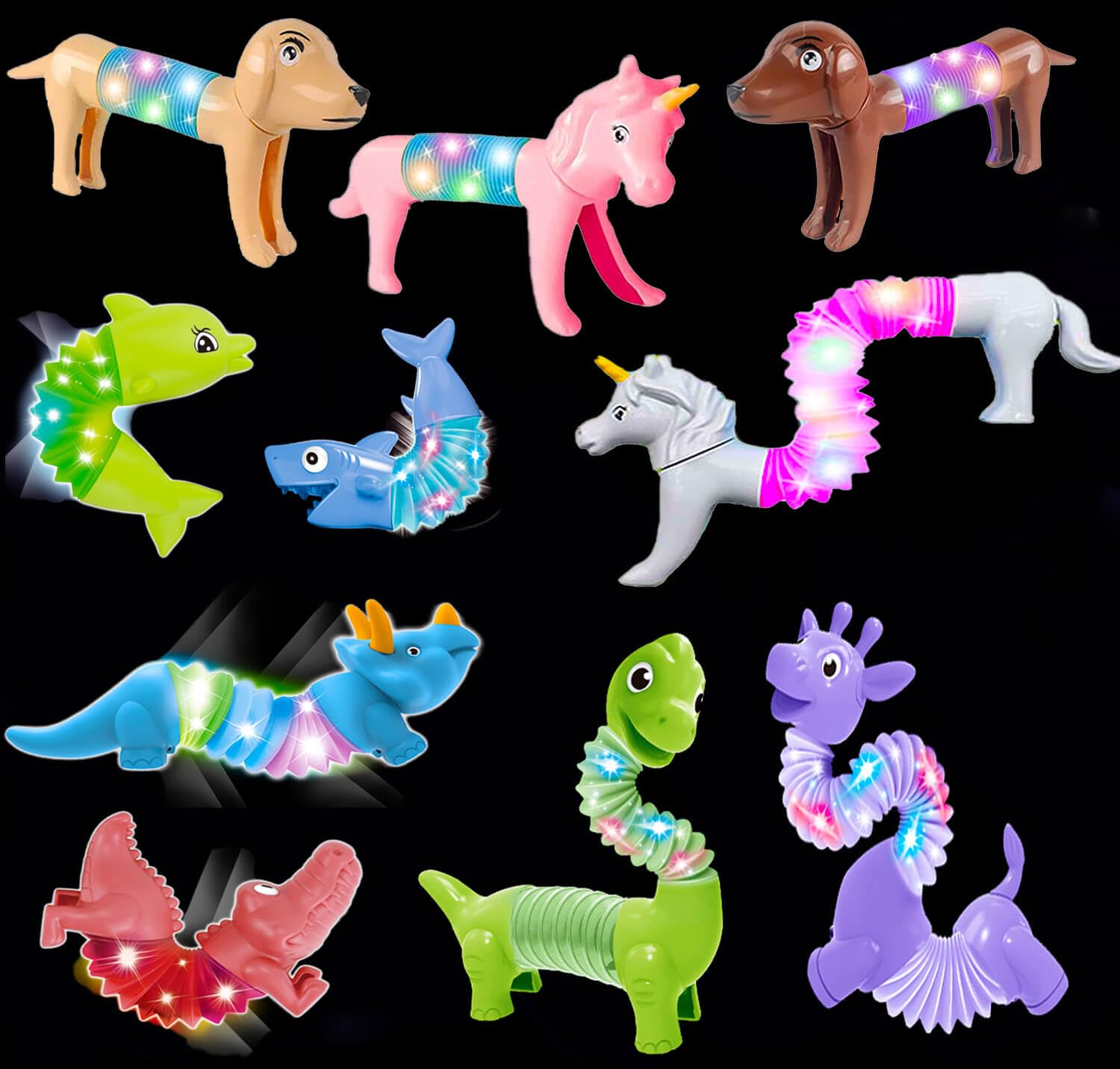 Kabvry LED Animal Pop Tubes Fidget Toys 10PCS, Easter Egg Fillers, Sensory Toys for Autism & Stress Relief, Easter Basket Stuffers for Kids Toddlers Girls and Boys