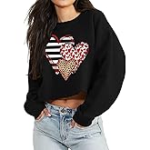 Valentines Crop Tops for Women Funny Heart Graphic Valentine Shirts Cropped Long Sleeve Valentine Pullover Tops