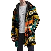 YZCX Mens Graffiti Printed Cardigan Hoodies Full Zip Up Long Sherpa Coat Fashion Casual Fleece Lined Jackets with Pockets