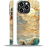 ZHEGAILIAN Case for iPhone 12 Pro Max,Ocean Waves Sun Rays Stained Glass for 2 in 1 Hard Shell + Soft Silicone,Shockproof Bumper Drop Protective Case for iPhone 12 Pro Max