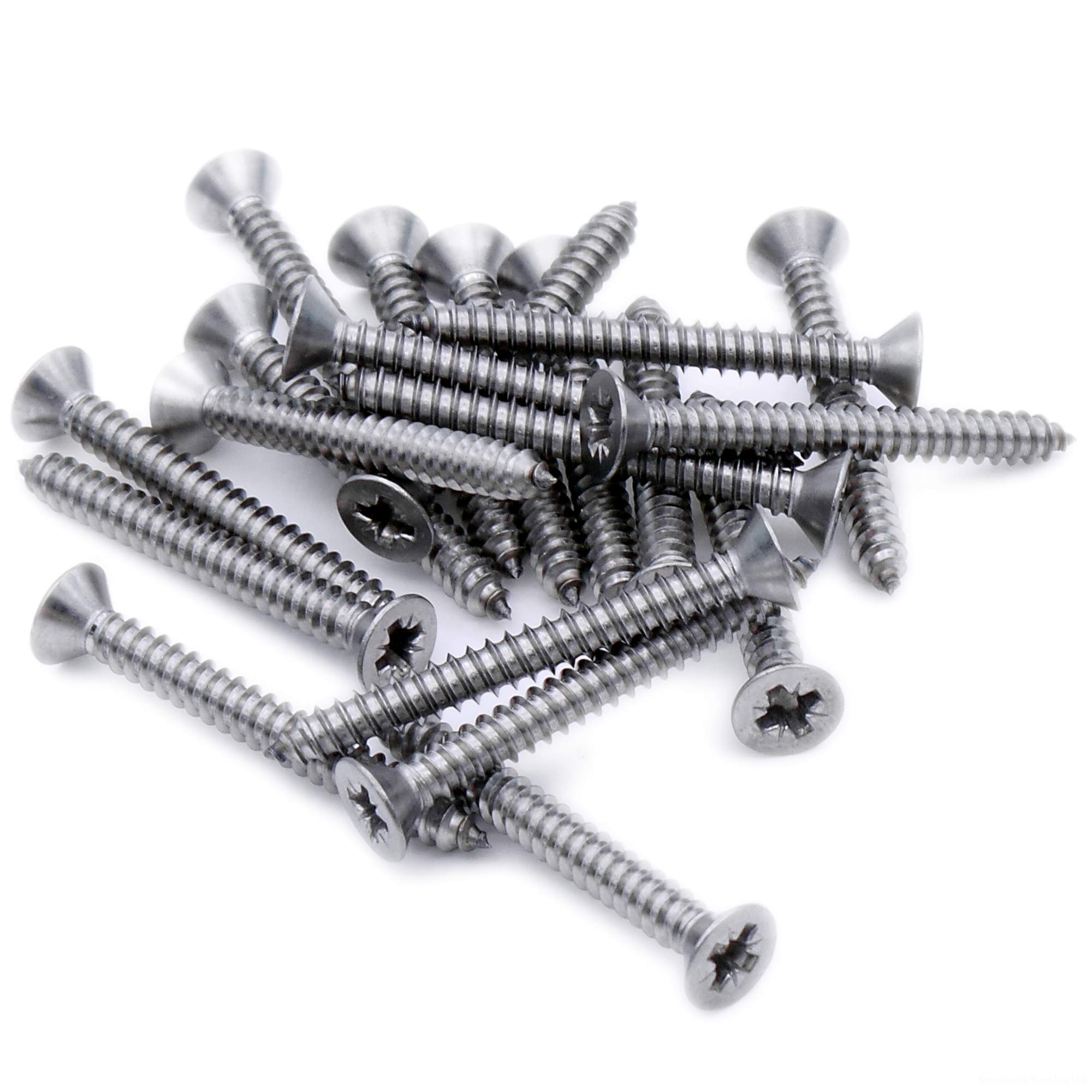 No.6 x 0.25 (3.5mm x 6.5mm) Pozi Countersunk Self-Tapping Screw - Stainless Steel (A2) (Pack of 20)