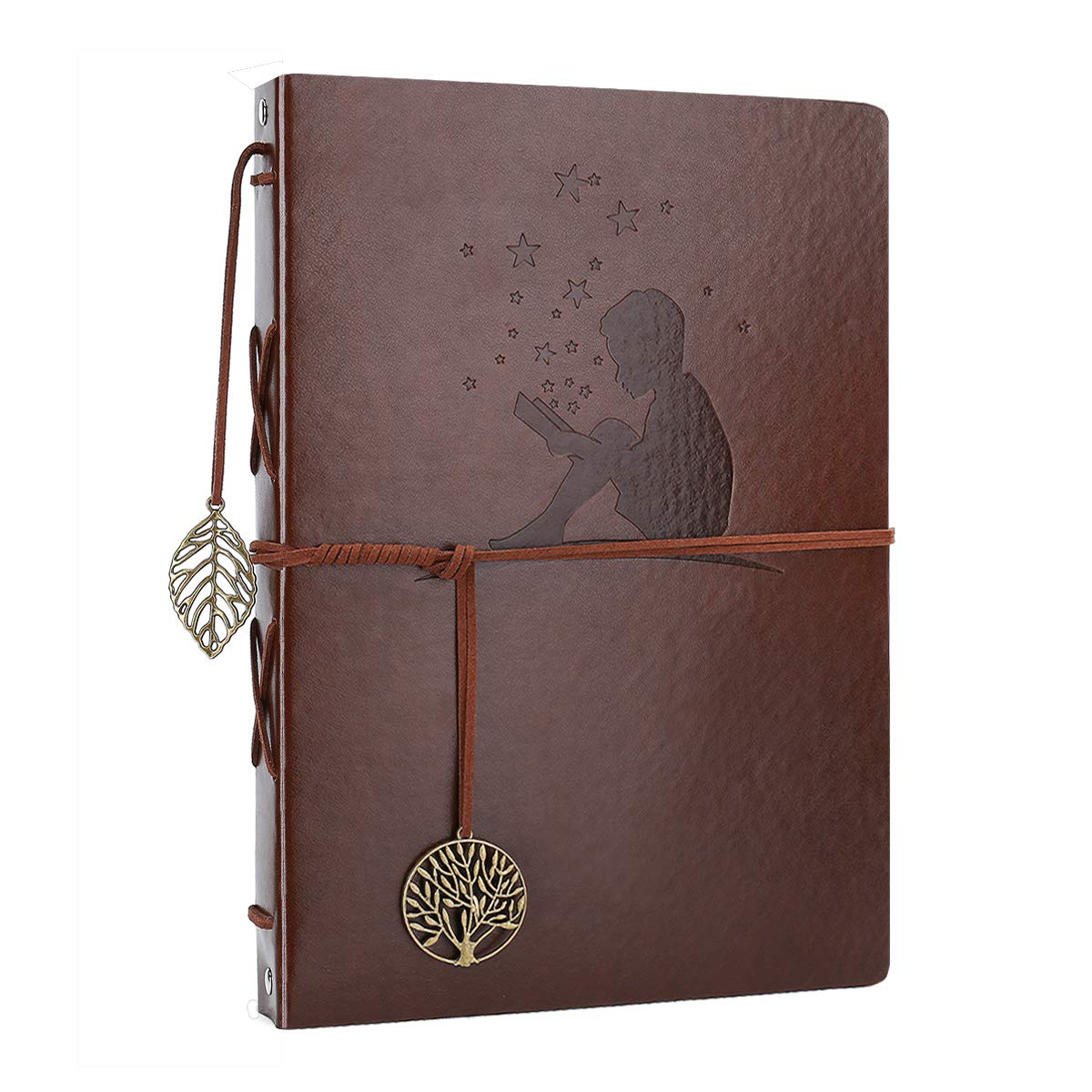 AIOR Baby Photo Album Scrapbook, Vintage Leather Scrap Book Refillable Black Pages Memory Book Guest Book, Holy Communion Gifts for Girls Boys Birthday Presents for Kids (Boy)