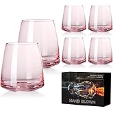 Pink Stemless Wine Glasses Set 6-Colorful Wine Glasses Stemless for Wine water,whiskies, juices, cocktails,Unique Gifts for Mother day Birthday Wedding Party