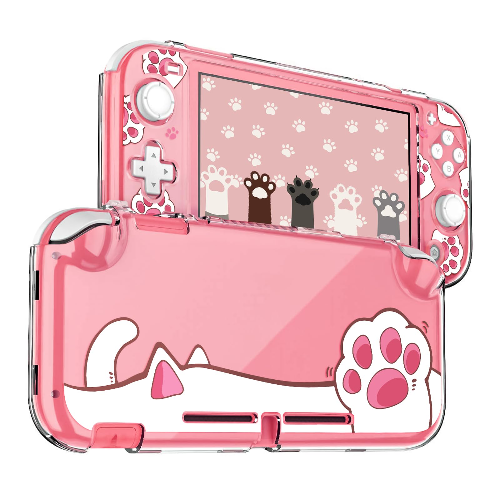 DLseego Protective Case for Switch Lite, Hard PC Clear Anti-Shock Split Cover with Cat-Pad Pattern
