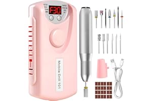 Droyek Electric Nail Drill Portable Nail Drill Professional 30000 RPM 13 Salon Quality Drill bits 50 Sanding Bands Portable & Low Noise for Acrylic Nails Gel Polishing Removing Bits Kit for Home Use