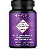 NAOMI Extra Strength Astaxanthin 12mg + CoQ10 200mg - Supports Heart Health, Cellular Energy &amp; Antioxidant Defense - Patented Zanthin&reg; &amp; Kaneka&reg; Q10, Fat-Soluble Softgel, 30-Day Supply