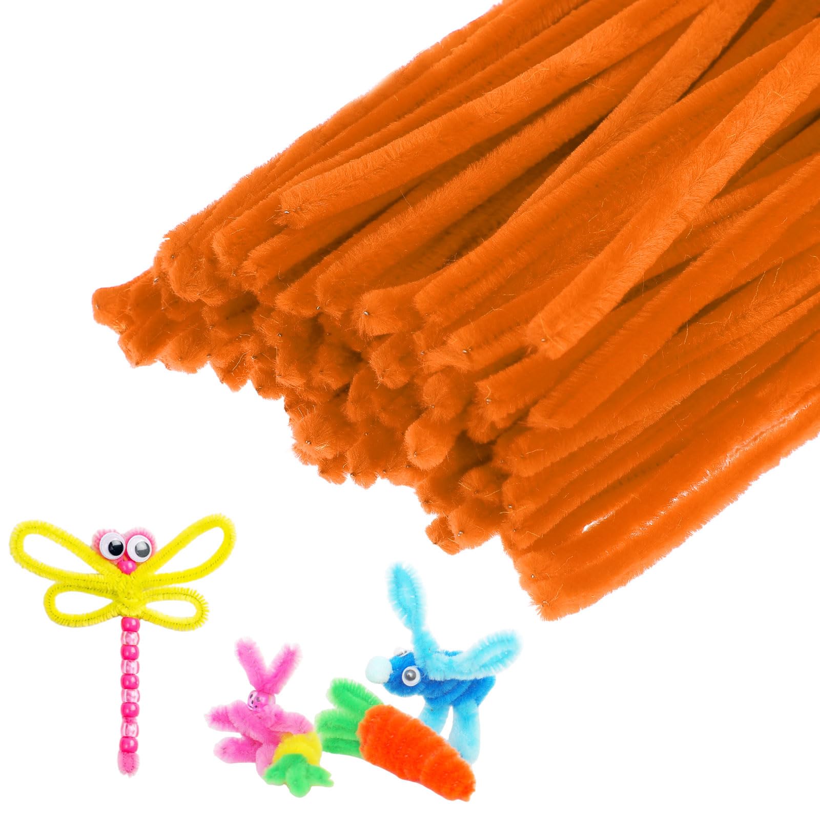 M METERXITY 100-Pack Pipe Cleaners Craft, 11.8" Glitter Pipe Chenille Stems for Art/Festivals Bouquet/Craft/Christmas/DIY Projects/Decorations [Orange]