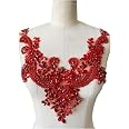 Handmade Rhinestone & Lace Applique Patch - For Sewing On Dress Neckline, Brown, No Glue Backing