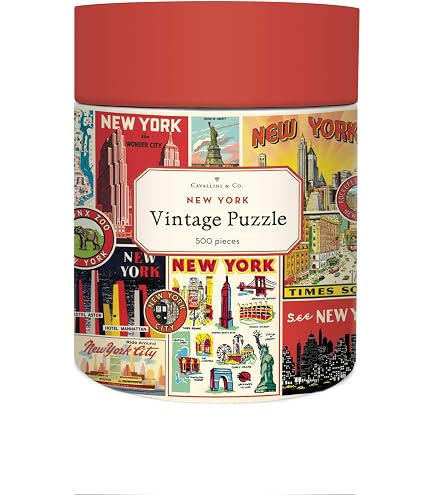 Cavallini Puzzle 1000 Pièces – Carte Vintage De New York – 50x70 Cm – Tube + Sac Mousseline – Cadeau Idéal