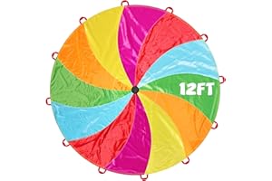NARMAY Kids Play Parachute, 6ft/12ft Rainbow Parachute Cooperative Group Game Toy for Indoor & Outdoor Play