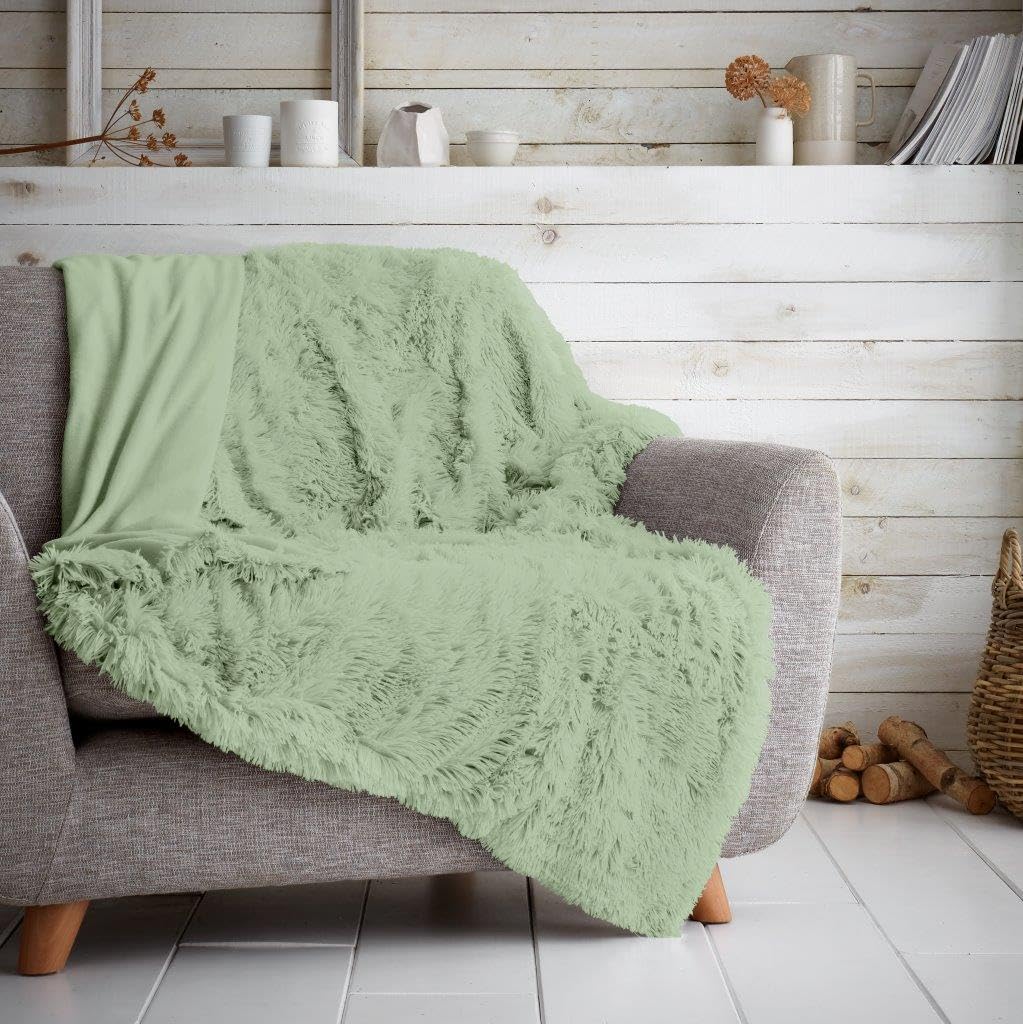 GC GAVENO CAVAILIA Teddy Fleece Throws For Sofas, Fluffy Bed Blankets, Snuggle Warm Throw Blanket, Sage Green, 150X200 Cm — image 1