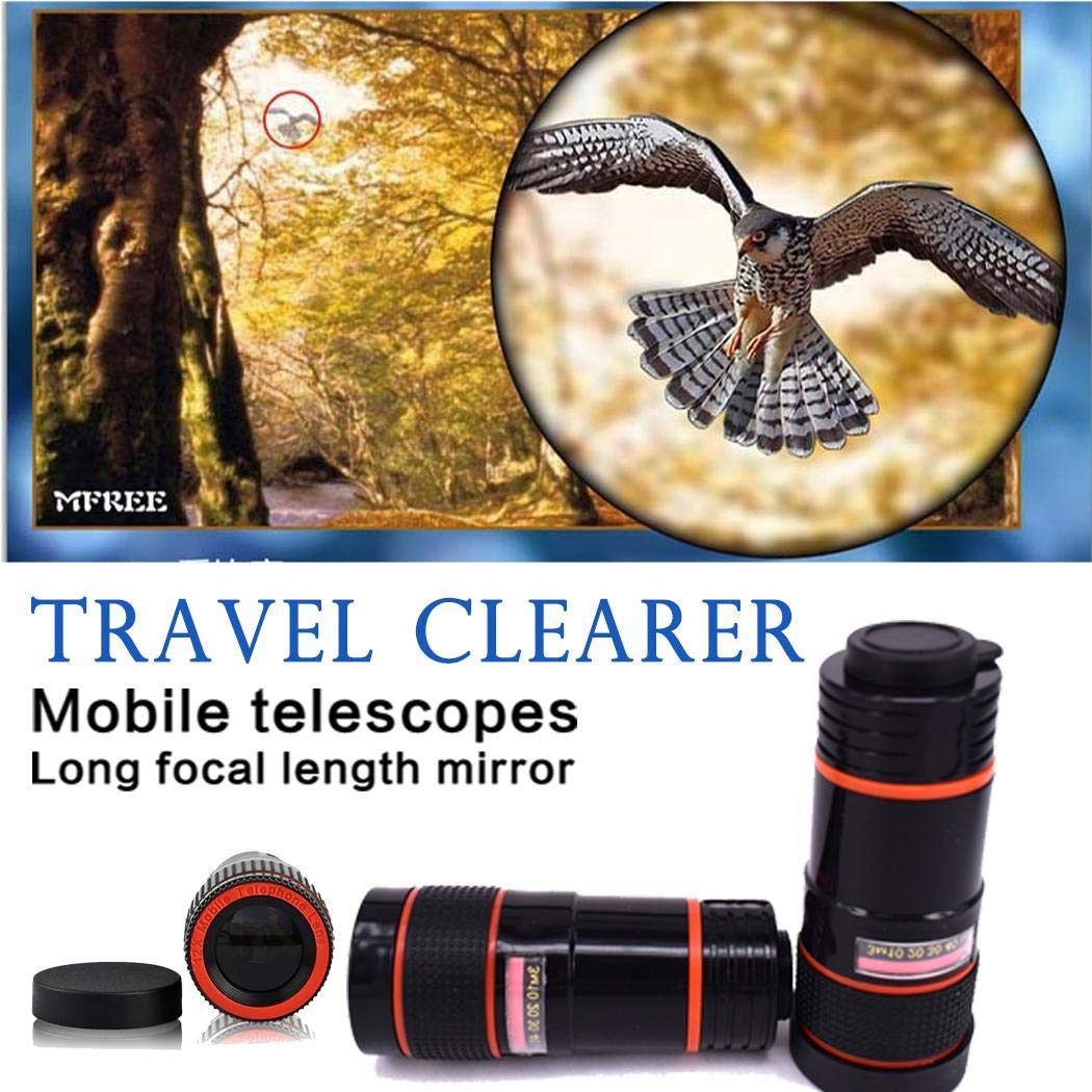 edited Unisex Lentes para Móviles, Clip de Zoom de telescopio óptico HD General de 8X para cámara de teléfono Celular, Kit de Lentes de cámara telescopio Lente para móviles