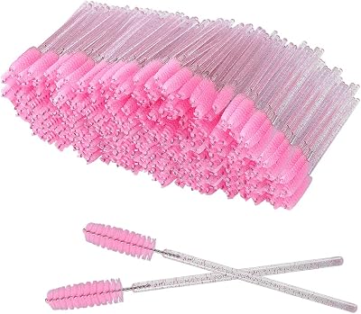 PYGHAP XPP Disposable Eyelash Brushes 100Pcs Crystal Pink Eye Brow Spoolie