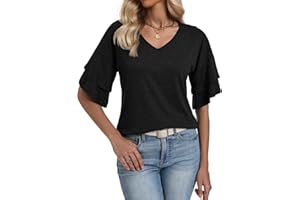 isermeo Women Summer Tops Fashion Cute 3/4 Length Sleeve Shirts V Neck Blouses Dressy Casual Outfits S-XXL