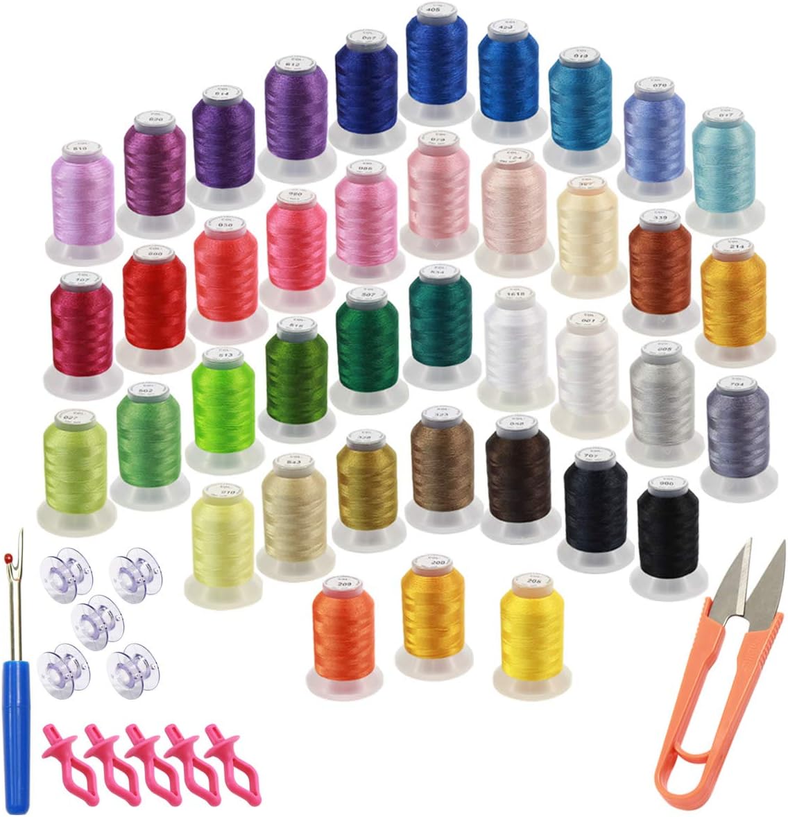 40 Colors (550 Yards Each Spool) Polyester Machine Embroidery Thread Kit for Brother Babylock Janome Singer Pfaff Husqvarna Bernina Sewing and Embroidery Machine