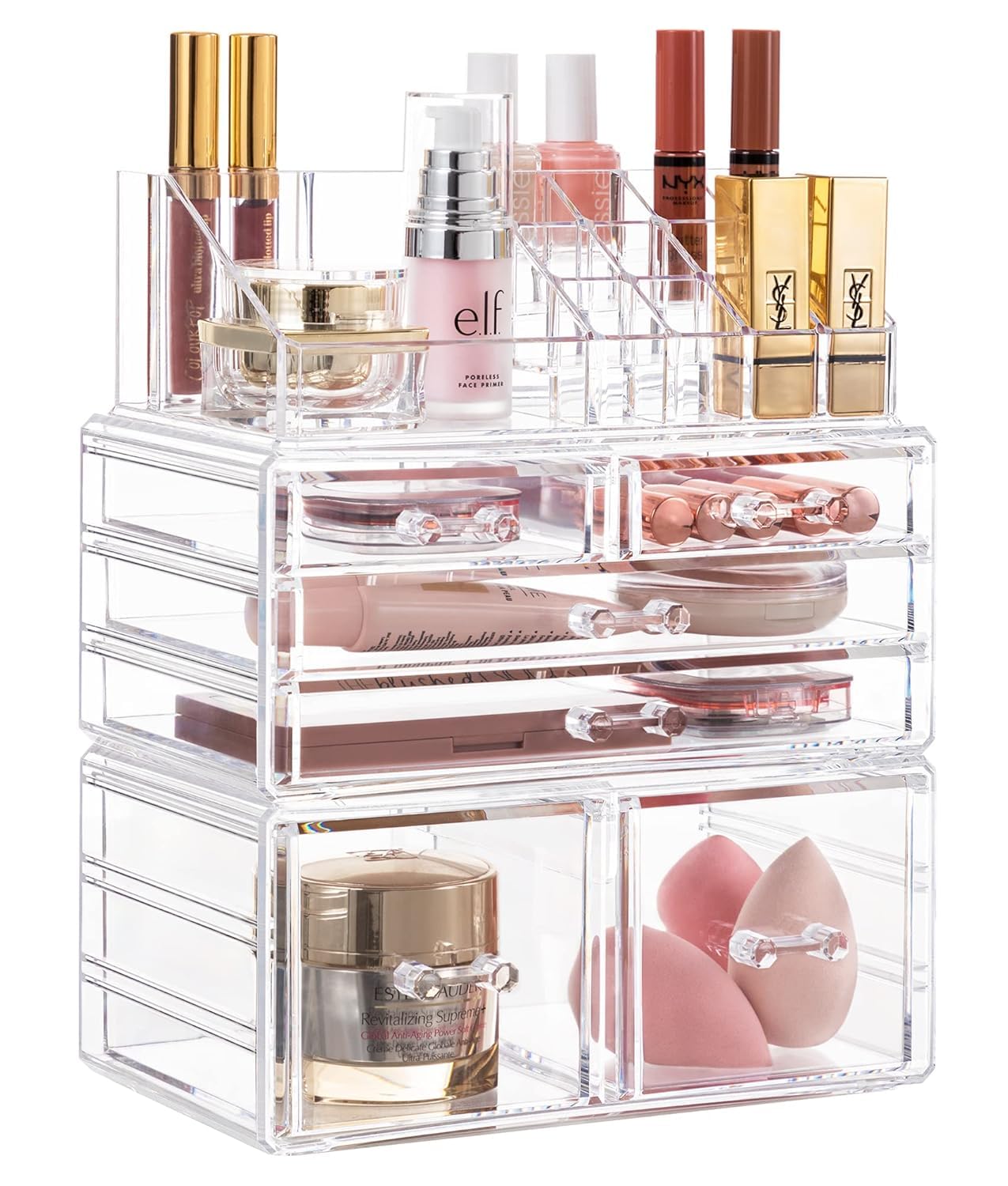 Photo 1 of HBlife Acrylic Clear Dustproof Makeup Storage Organizer Drawers Large Skin Care Cosmetic Display Cases for Bathroom Stackable Storage Box with 6 Drawers for Vanity