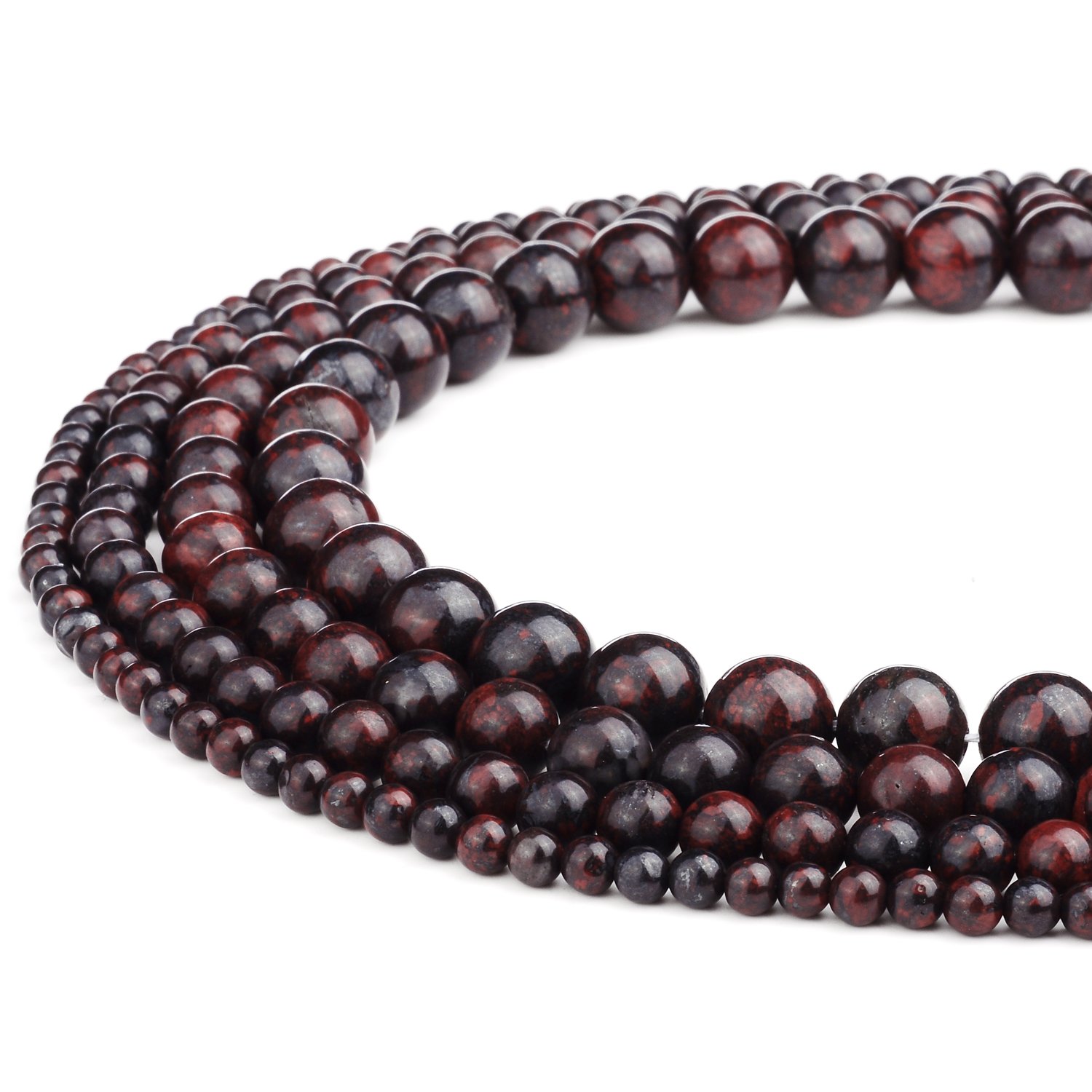 RUBYCA Natural Brecciated Jasper Gemstone Round Loose Beads Red for Jewelry Making 1 Strand - 6mm