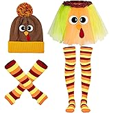 Deekin 6 Pcs Thanksgiving Turkey Costume for Women Turkey Trot Costumes Tutus Skirts Beanie Hat Socks Armer Stickers for Thanksgiving Running Lovers Cosplay Party