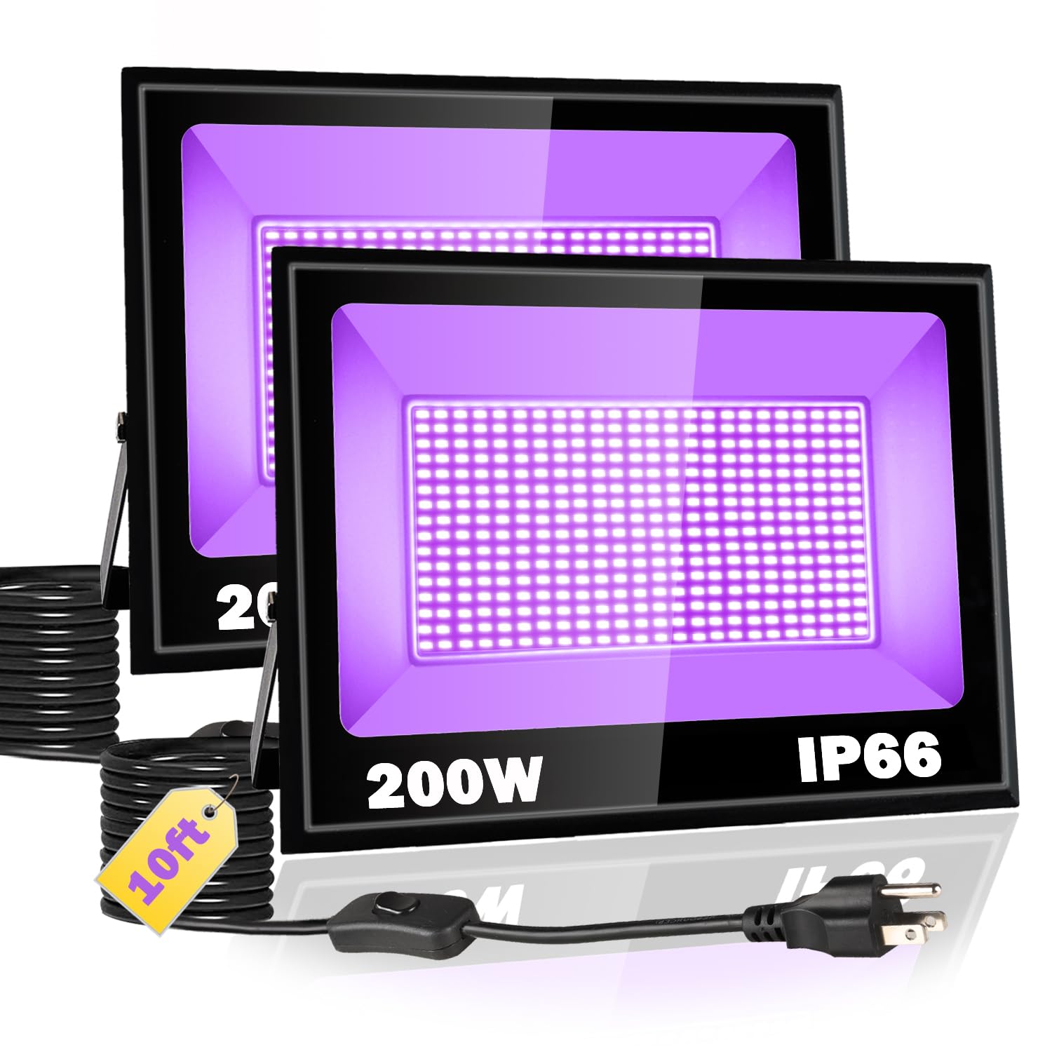Photo 1 of 2 Pack 200W LED Black Light, Blacklight Flood With Plug & Switch, IP66 Waterproof Outdoor Spotlight for Neon Glow Party Fluorescent Poster Body Paint Stage Lighting Halloween Decor