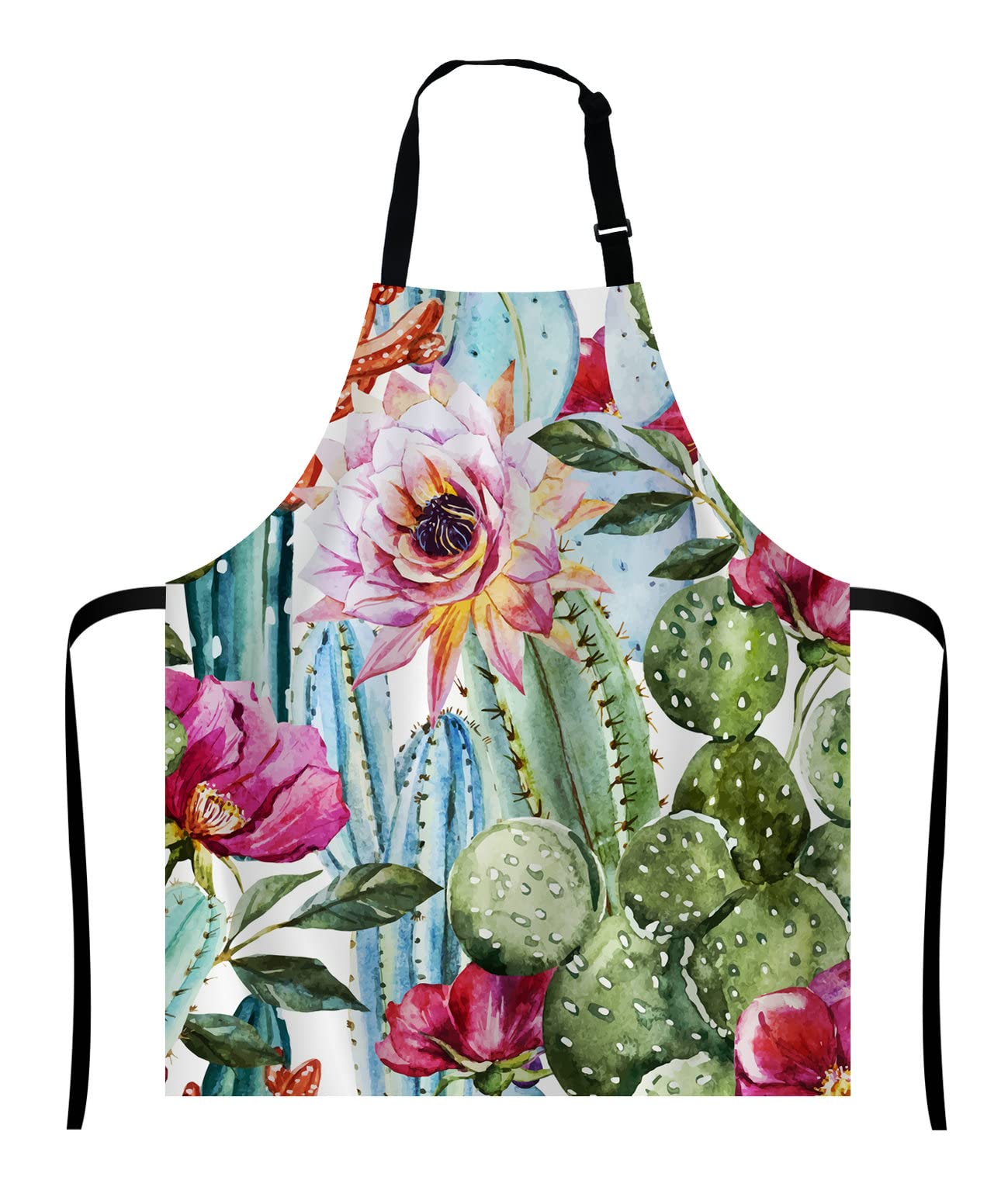 Wasach Cactus Apron, Watercolor With Flowers Roses and Cactus,Adjustable Neck Bib for Men Women,Suitable for Kitchen Cooking Waitress Chef