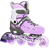 SUPER YOUNGSTER Adjustable Inline Skates for Boys Girls Ages 4-12 with Light Up Wheels, Roller Skates Blades for Youth Kids Indoor & Outdoor Beginners