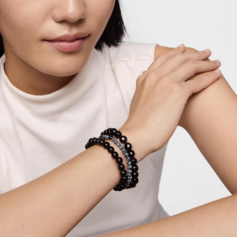 Pulseira elástica preta com motivo de urso em prata esterlina para mulheres, 16,5cm de comprimento, coleção Basics
