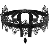Sacina Gothic Black Red Lace Velvet Victorian Choker, Goth Necklace, Vintage Necklace, Christmas Jewelry Gift