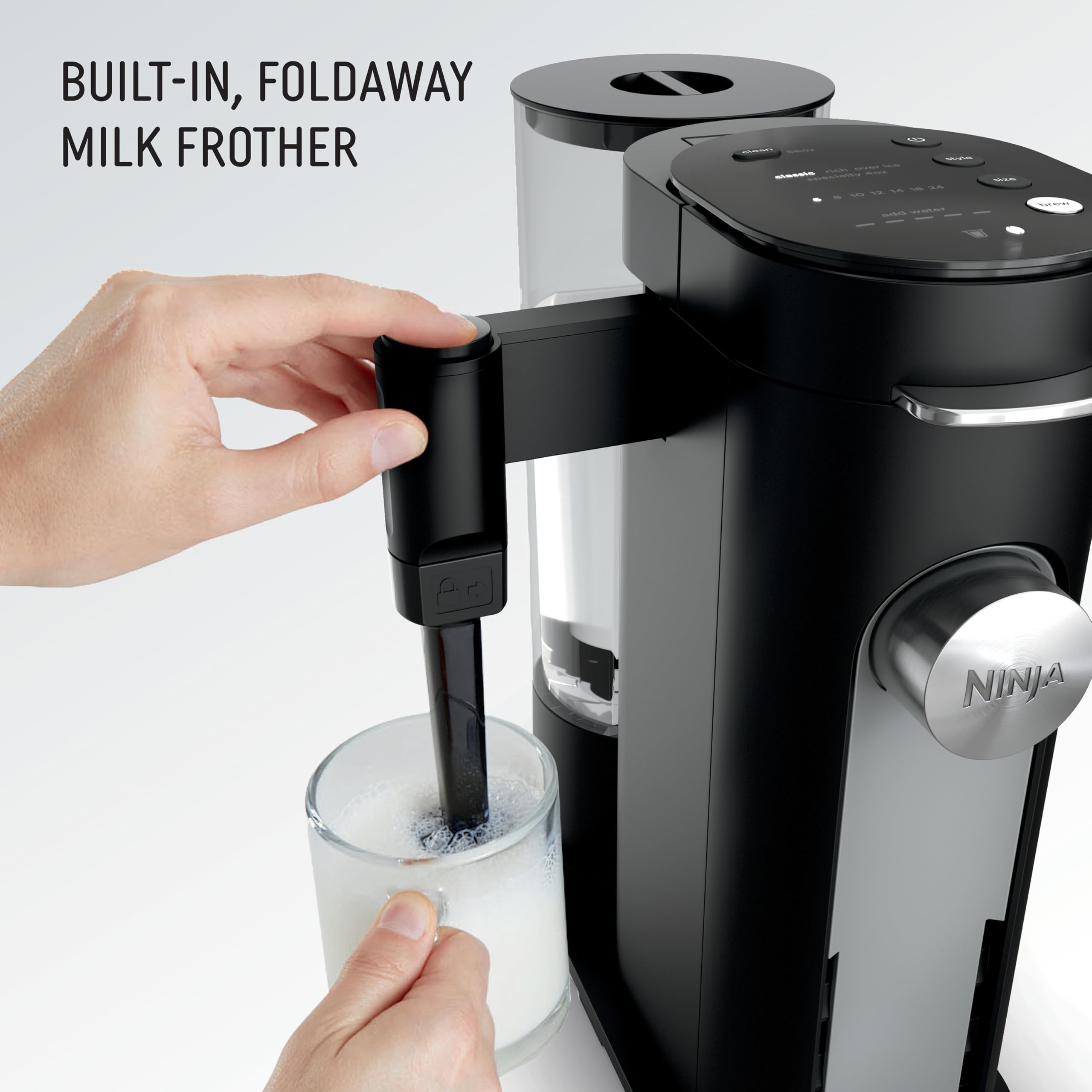 Ninjas | Cafetera | Porción individual |Preparar con cápsulas de café y posos| Compatible con cápsulas de café K-Cup | 4 estilos de preparación, tamaños de taza de hasta 24 oz y depósito extraíble de 56 oz | Negro | PB051