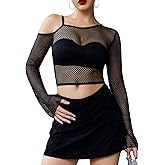 Avidlove Mesh Crop Tops for Women Long Sleeve Fishnet Shirt See Through Tops Rave Outfits Party Clubwear