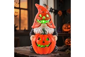 JJALIGHTS Halloween Gnomes Solar Pumpkin Decor 7.2" - Unique Resin Gnome with Glowing Pumpkin, Ideal Gift for Women, Outdoor Yard Garden Halloween Decorations