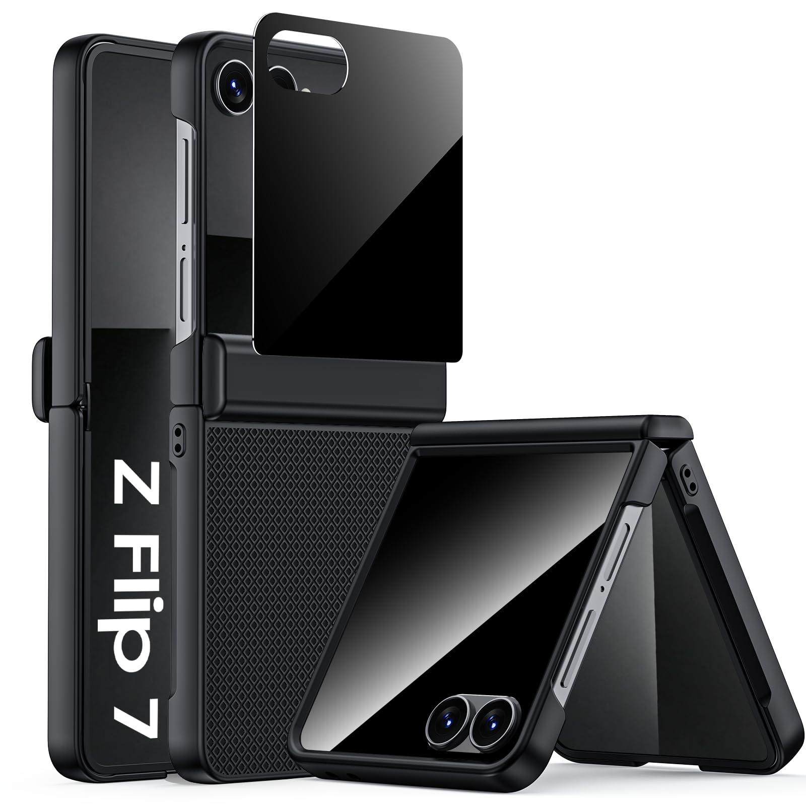 Photo 1 of Spugan for Samsung Galaxy Z Flip 7 Case with Privacy Screen Protector & Hinge Protection, Slim Non-Slip Hard Full Body Shockproof Cover Wireless Charging Case for Galaxy Z Flip 7 (Black)