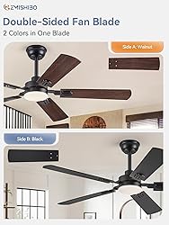 ZMISHIBO 52" Ceiling Fans with Lights, Black Modern