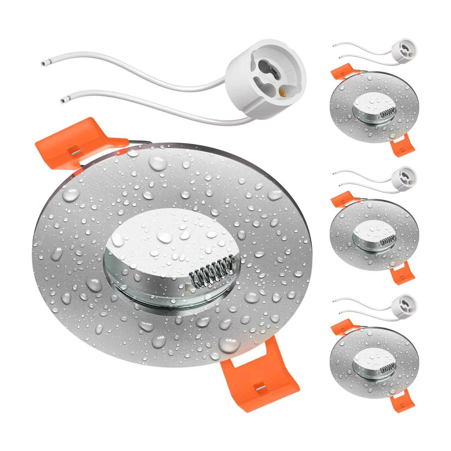 ledscom.de 4 Pieces Bathroom Ceiling recessed Frame ERID, Damp-Proof, Bathroom, IP44, Round, Aluminium matt (GU10/MR16/GU5.3/50mm) incl. GU10 Socket
