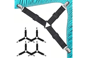 Tasttin 4 PCS Fitted Bed Sheet Straps - Elastic Suspenders with Metal Clips for Bed Sheets, Mattress Covers, Sofa Cushions - Adjustable Fasteners to Keep Sheets Wrinkle-Free (Black-4pcs)